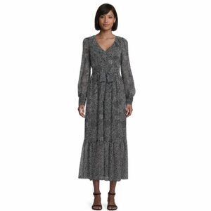 Karl Lagerfeld Paris Black & White Print Belted Maxi Dress